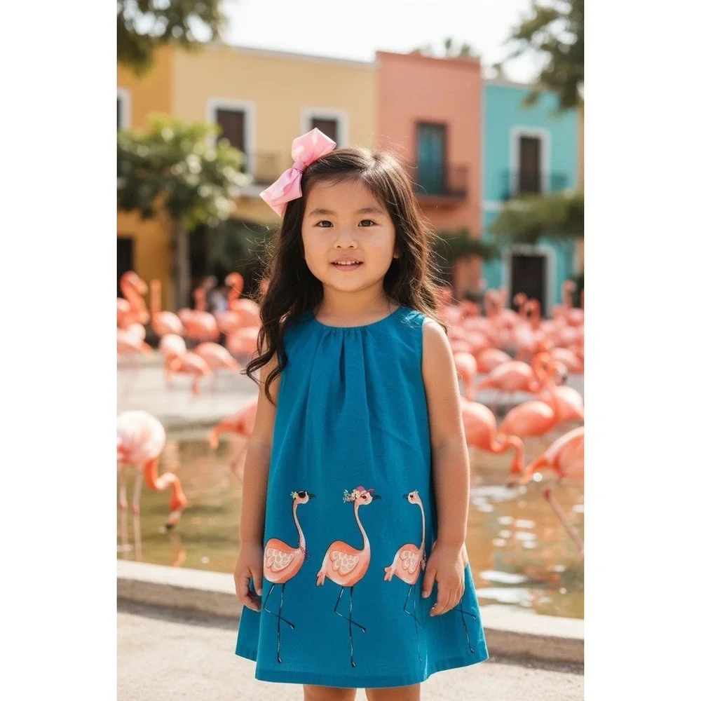 Gymboree Sunny Adventure Girls Summer Flamingo Dress Size 3T Zoo Animal‎ Kingdom